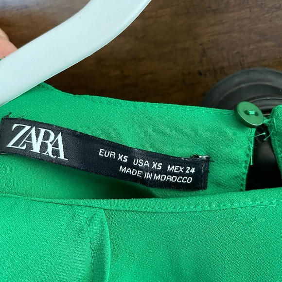 Zara green ruffle dress shirt sleeve xs small 2 - Picture 11 of 12